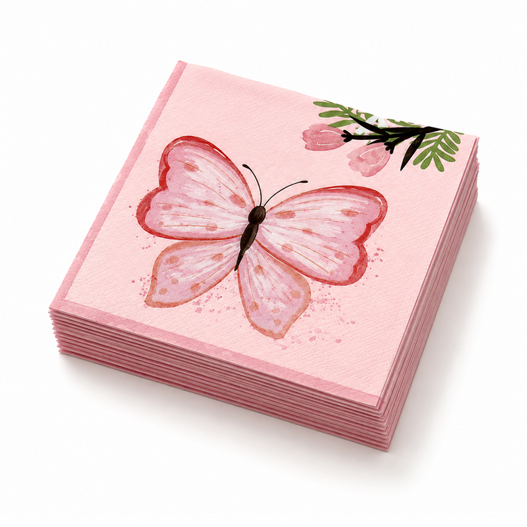 Parttyhub pink butterfly napkins | BFL | Pack 16