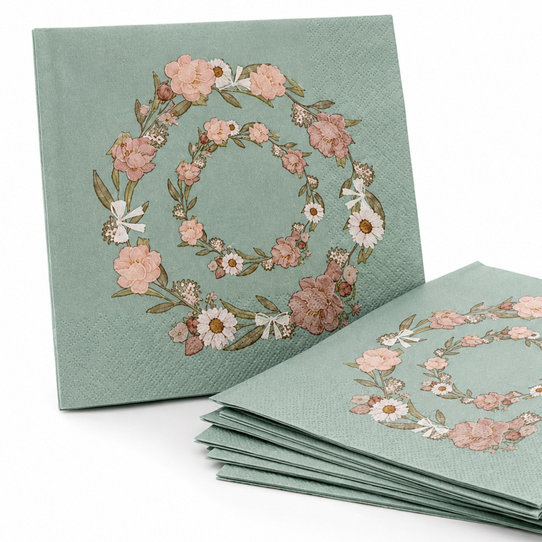 Parttyhub mint floral napkins | MFL | Pack 16